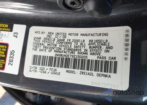 2009 Toyota Corolla Xle from USA, damaged, VIN 1NXBU40E79Z150205